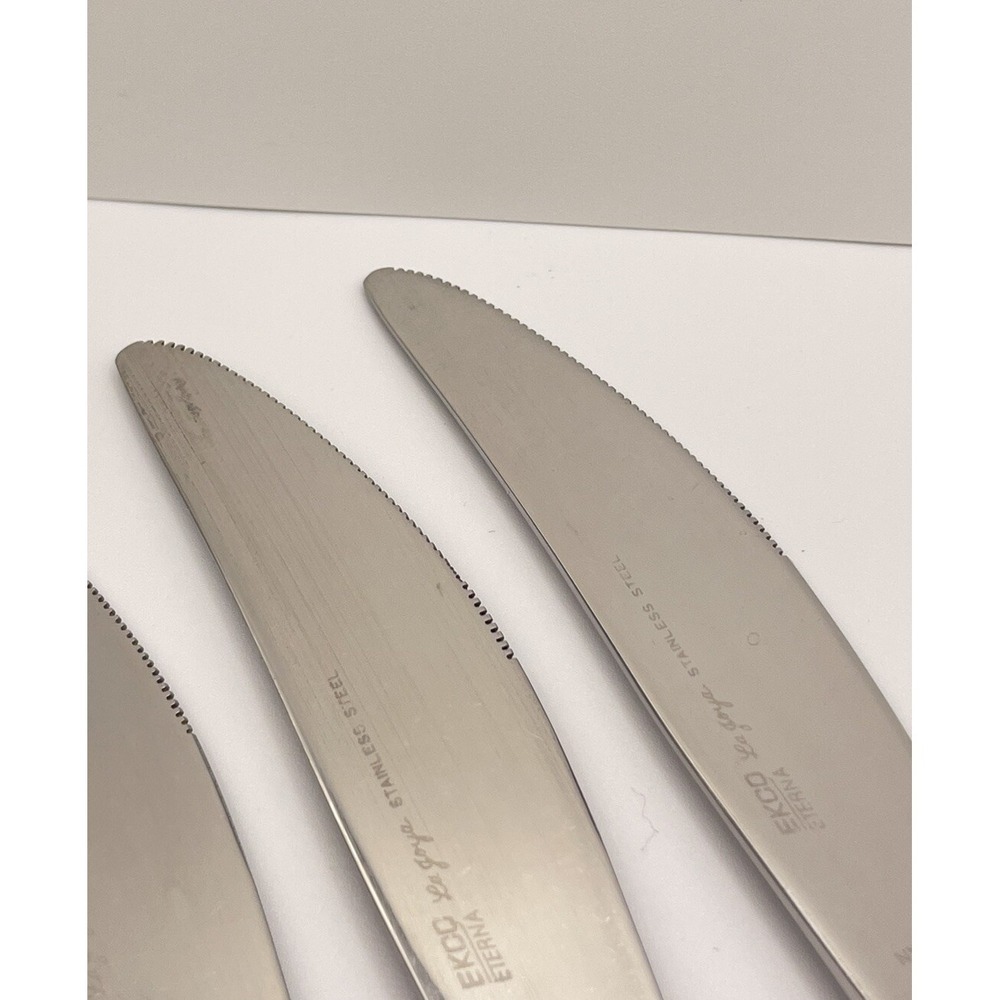 Set Of 8 Ekco Eterna LA JOYA Stainless Steel Japan Flatware Knives Wooden Handle - Picture 14 of 16